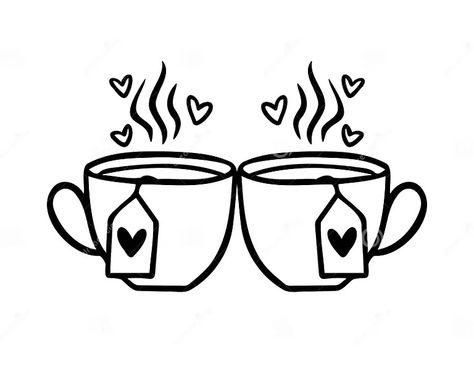 Romantic Hand Drawn Doodle Two Cups of Tea. Cute Vector Hand Drawn Illustration Isolated Stock Vector - Illustration of curve, ornate: 341242422 Cup Of Tea Doodle, Tea Doodle Art, Coffee Cups Drawing, Cute Coffee Drawings, Tea Cup Doodle, Romantic Doodles, Teacup Doodle, Tea Doodle, Two Cups Of Tea