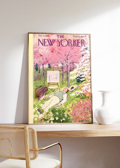 New Yorker Pink, Nature Magazine Cover, Magazine Cover Art, The New Yorker Magazine, New Yorker Magazine, Pink Wall Decor, New Yorker Covers, Spring Prints, Trendy Art