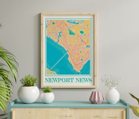 Newport News Map Poster Newport News Virginia Watercolor Painting Newport News Print of Newport News Virginia Home Decor of Newport News Souvenir Local City Map designed. Keep exploring the World! Not your city? No worries!  Welcome to my watercolour city map designs collection! https://www.etsy.com/ca/shop/TravalexDesign?section_id=38409680 Or you can easily DIY your own watercolour city map, just name it! https://www.etsy.com/ca/listing/1204063601 The Newport News City map is designed by using watercolour paint layers, printed in museum-quality made on thick and durable matte paper.  Each poster is giclée-printed on archival, acid-free paper that yields brilliant prints to brighten up any room. Paper thickness: 10.3 mil (0.26 mm) Paper weight: 5.57 oz/yd² (189 g/m²) Giclée printing quali Watercolour City, Watercolor City Map, Nashville Map, Los Angeles Map, City Maps Design, Winston Salem North Carolina, Durham North Carolina, Watercolor City, Toledo Ohio