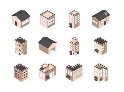 Buildings and houses isometric icon pack House Isometric, Building Isometric, Isometric Building, Building Illustration, Isometric Illustration, Technology Logo, Icon Pack, Icon Set, Style Icons