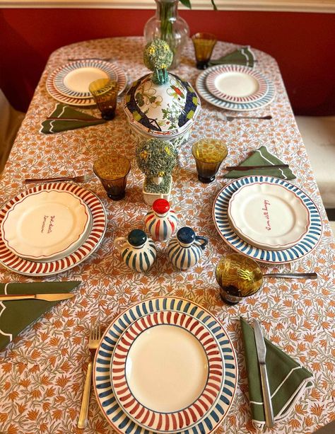 Hand painted by local artisans in Italy, these beautiful and unique 100% Italian and ceramic dining plates, work perfectly with Sveva Home's new “I Dine in Colour” Tableware line.Bring colour and happiness to your table with Sveva Home's capsule tableware collection designed by Sveva’s Home.Each set includes a minimum of: 6 Big and Main Dining Plates and 6 Small Dessert Plates.Dimensions: 29.5 cm and 21.5 cm Italian Dinner Table, Italian Ceramic Plates, Dining Plate, Italian Plates, Italian Pattern, Stone Plate, Blue Desserts, Pinterest Contest, Dining Plates