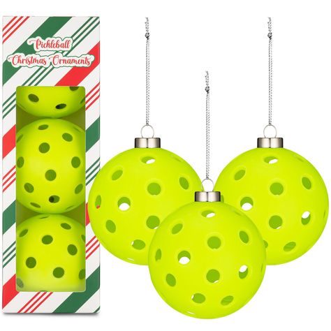 PRICES MAY VARY. PACKAGE INCLUDES: Set of 3 pickleball Christmas ornaments with attached chains to make hanging easy. Comes in Christmas-themed packaging to make it the perfect gift. GIVE THE GIFT OF PICKLEBALL: Pickleball ornaments add a bright touch to your holiday décor and comes in in Christmas-themed packaging. They're the perfect pickleball gift or Christmas addition. REALISTIC DESIGN: Perfect for pickleball lovers and sports lovers alike, these Christmas ornaments look and feel like a rea Pickleball Decorations, Pickleball Crafts, Pickleball Christmas Ornaments, Pickleball Ornaments, Christmas Tree Funny, Pickleball Christmas, Christmas Addition, Pickleball Gifts, Christmas Event