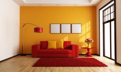 Is an Orange Textured Wall Nice for a House With a Modern Interior? by Jan Burch, Demand Media Red Living Room Decor, Living Room Color Combination, Room Color Combination, Furnitur Ruang Keluarga, Living Room Wall Color, Room Wall Colors, Living Room Orange, Yellow Living Room, Living Room Color Schemes