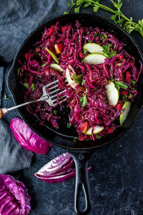 Red Cabbage Slaw Recipes, Sauteed Red Cabbage, Rich Holiday, Winter Side Dishes, Warm Salad Recipes, Red Cabbage Slaw, Sauteed Cabbage, Shredded Cabbage, Farmers Market Recipes