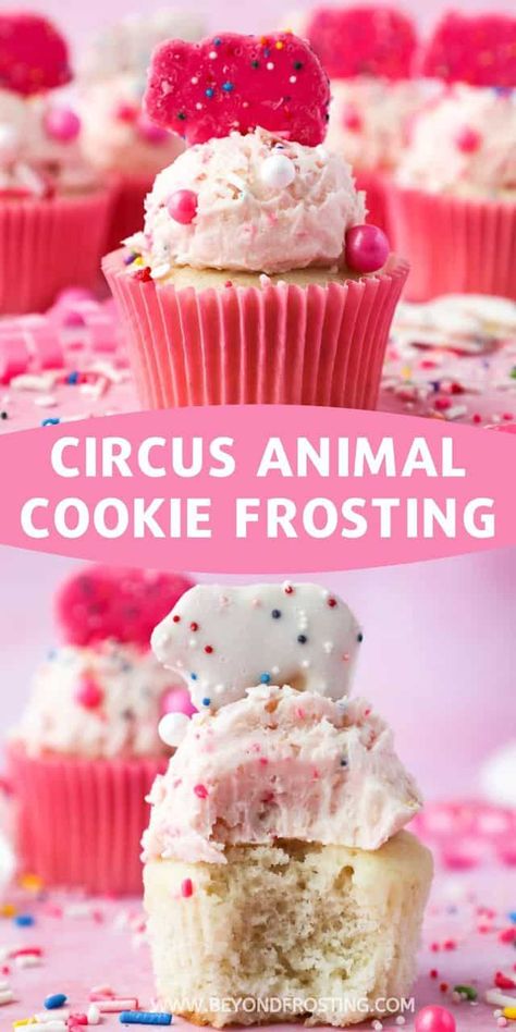 Animal Cookie Cupcakes, Animal Cookies Recipe, Circus Animal Cookies, Funfetti Frosting, Frosted Animal Crackers, Beyond Frosting, Pies Recipes, Animal Cookie, Cookie Dough Truffles