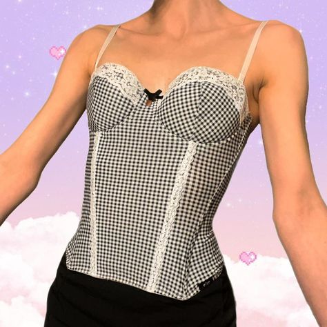 I might be biased but you should probably buy this on Depop 👍 https://depop.app.link/iMjKMDXGCnb Gingham Corset, Padded Top, Lace Bustier, Black N White, Corset Top, White Lace, Vintage Y2k, Push Up, Gingham