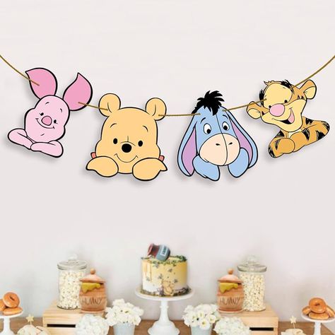 Winnie The Pooh Party Essentials Pooh Birthday, Winnie The Pooh Birthday, Baby Banners, Friends Party, Printable Birthday Invitations, 3rd Birthday Parties, Party Signs, Party Banner, Balloon Garland