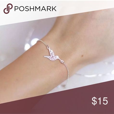 Silver Origami Hummingbird Bracelet Dainty, perfect for spring! Jewelry Bracelets Origami Hummingbird, Handwriting Bracelet, Simple Silver Jewelry, Plastic Bangles, Woman Accessories, Bracelets Silver, Silver Rings With Stones, Jewelry Outfit, Beaded Stretch Bracelet