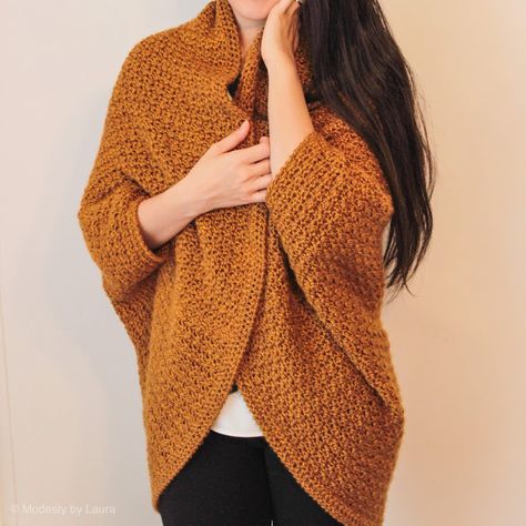 Free Crochet Pattern-- Honey Cocoon Modesty by Laura Modesty by Laura Reverse Single Crochet, Crochet Cardigan Free, Crochet Cocoon, Simply Crochet, Crochet Shrug Pattern, Shrug Pattern, Crochet Sweaters, Crochet Shrug, Crochet Simple