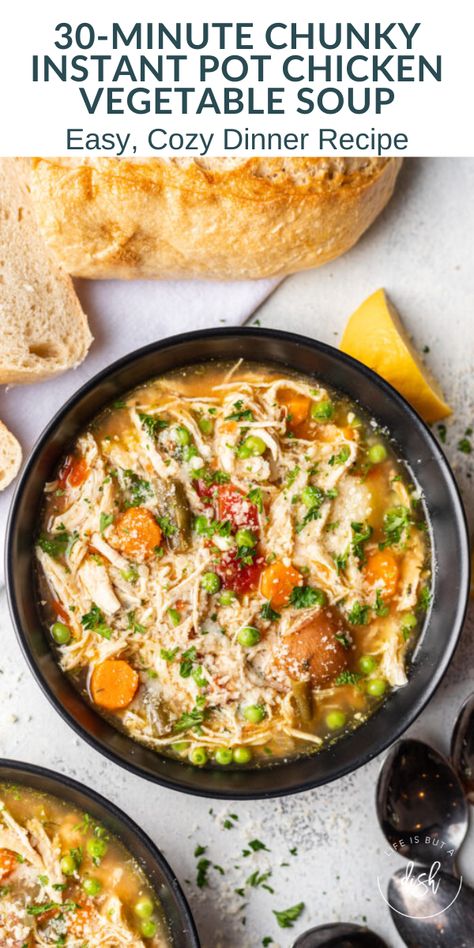 This quick and easy Chicken Vegetable Soup made in the Instant Pot is loaded with fresh veggies like onions, carrots, potatoes and green beans. Add everything to the pot, set it and forget it! A nourishing soup the whole family will love. Chicken Vegetable Potato Soup, Instant Pot Chicken And Vegetable Soup, Instant Pot Creamy Vegetable Soup, Easy Chicken Vegetable Soup, Chicken Carrot Potato Soup, Instant Pot Chicken Vegetable Soup, Chicken Soup Potatoes Carrots, Chicken Vegetable Curry, Fall Chicken Recipes