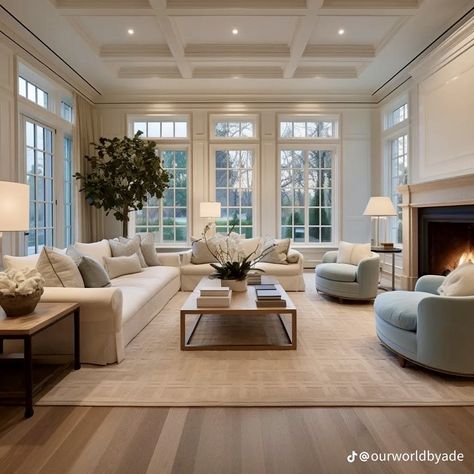 Bright Family Room Ideas, All Glass Living Room, Living Room Designs Big Spaces, Dream Living Room Luxury, Formal Living Room With Fireplace, Large Couch Living Room, Kitchen Sitting Area Ideas, Big Living Room Designs, French Homes Interiors