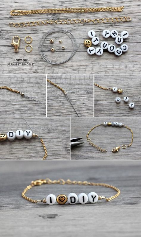 MY DIY | Alphabet Bracelet | I SPY DIY Different Types Of Bracelets, Types Of Bracelets, Alphabet Bracelet, Homemade Bracelets, Diy Jewelry Tutorials, Easy Jewelry, Pulseras Diy, Pola Gelang, Gelang Manik