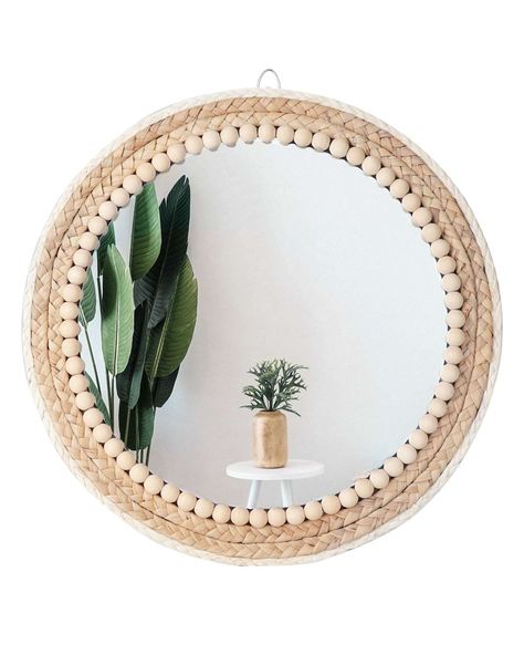 PRICES MAY VARY. ★【Exquisite Wall Decorative Mirror】This boho mirror is a great decorative wall art. it's very cute, the unique woven texture and wooden beads bring elegance and warmth. It can match all style of interior home decor, bring a calm space and homey vibe. ★【Elegant Boho Style】The design of wall mirror base on the element of boho style, bringing a bohemian folk, rustic and vintage style to your walls. It can be placed alone also goes great with rattan mirrors and other macrame decorat Farmhouse Mirror Living Room, Boho Round Mirror, Beachy Mirror, Home Furniture Bedroom, Kitchen Sunroom, Bathroom Decor Boho, Round Wooden Mirror, Painted Mirror Art, Boho Mirror