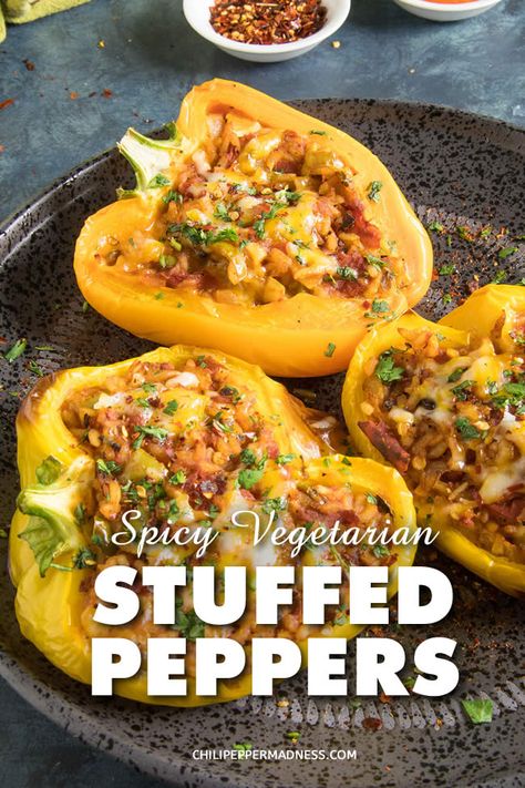 Best Stuffed Pepper Recipe, Bell Peppers Stuffed, Vegan Stuffed Peppers, Vegetarian Stuffed Peppers, Chili Pepper Recipes, Spicy Rice, Sweet Bell Peppers, Vegetarian Entrees, Vegetarian Recipe