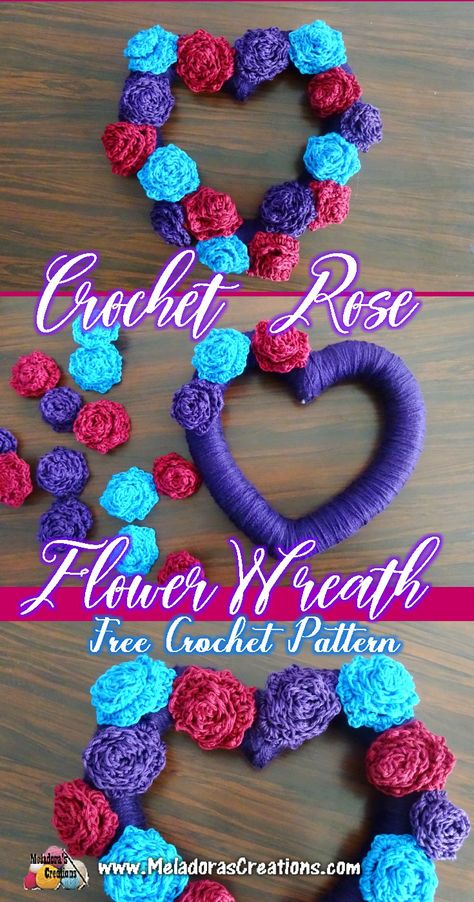 Crocheted Wreaths, Crochet Heart Wreath, Heart Wreath Tutorial, Crochet Wreath Pattern, Crochet Wreath, Valentines Patterns, Crochet Geek, Valentines Crochet, Heart Wreath