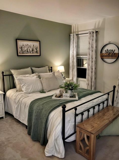 Redecorate Bedroom, Room Makeover Bedroom, Bedroom Green, Master Bedrooms Decor, Remodel Bedroom, Room Inspiration Bedroom, Room Ideas Bedroom, Apartment Room, Guest Bedrooms