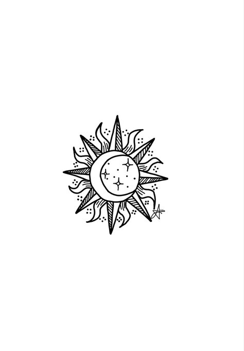 Sun and moon Sun And Moon Tattoo Designs Simple, Moon Drawing Tattoo, Sun And Moon Drawing Simple, Sun Moon Drawing, Simple Sun And Moon, Sun And Moon Drawings, Moon Tattoo Designs, Drawing Tattoo, Moon Drawing