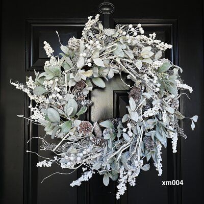 The wreath is handmade in the U.S. Great winter Christmas décor for your front door and table centerpiece | The Holiday Aisle® 24" Pinecones Wreath in Gray / Green / White, Size 24.0 H x 24.0 W x 8.0 D in | Wayfair Pinecones Wreath, Christmas Lamb, Cedar Wreath, Silk Wreaths, Silver Wreath, Christmas Wreath For Front Door, Colorful Wreath, Winter Wreaths, Pinecone Wreath