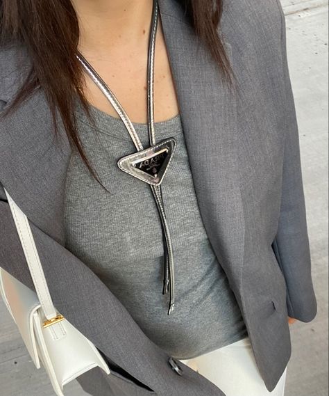 Prada Bolo Tie Outfit, Prada Bolo Tie, Bolo Tie Outfit, Tie Women Outfit, Bolo Tie Women, Prada Tie, Necktie Outfit, Tie Outfit, Tie Women