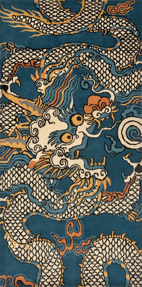 Chinese Textiles, Dragon Rug, Tibetan Dragon, Tibetan Culture, Dragon Blue, Imperial Dragon, Chinese Element, Tattoo Reference, Chinese Pattern