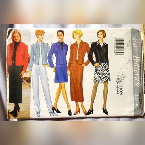 Just Like The Ladies Of Friends These Y2k Pant And Skirts Suits Will Take You Back. Butterick 4681 New Uncut Sewing Pattern. Includes A Jacket, Pants, Short Skirt And Long Skirt. Crossing Delancey, Pants Short, Y2k Pants, Short Skirt, Short Jacket, Purple Grey, Skirt Suit, Patterned Shorts, Long Skirt