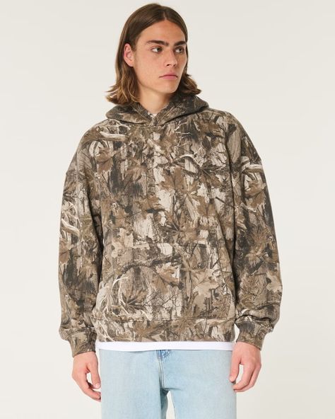 Men's Boxy Camo Hoodie | Men's Tops | HollisterCo.com Boxy Hoodie, 2024 Wishlist, Camo Men, Camo Sweatshirt, Hollister Hoodie, Camo Designs, Camo Hoodie, Woodland Camo, Hoodie Men