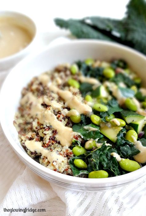 The 'Green Goddess Glow Bowl' ▲▼ ready in 20 minutes! vegan + gluten free, a protein packed healthy recipe with a savory tahini lemon dressing. lean, clean and green! from The Glowing Fridge Toddler Dinners, Dinners Vegetarian, Goddess Bowl, Glow Bowl, Snacks Homemade, Vegetarian Kids, Kid Recipes, Picky Toddler, Toddler Lunches