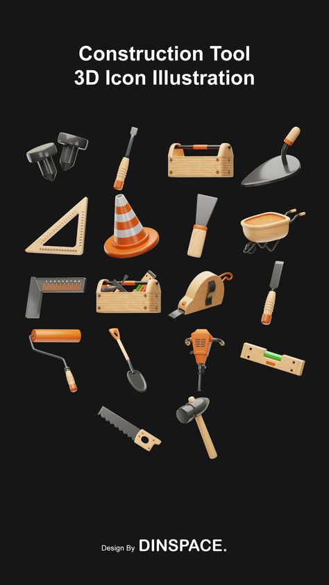 3d Objects Design, Illustration Moodboard, 3d Minimal, Construction Icon, Construction Tools Buildings, Tools Illustration, 3d Construction, 3d Things, Truck Icon