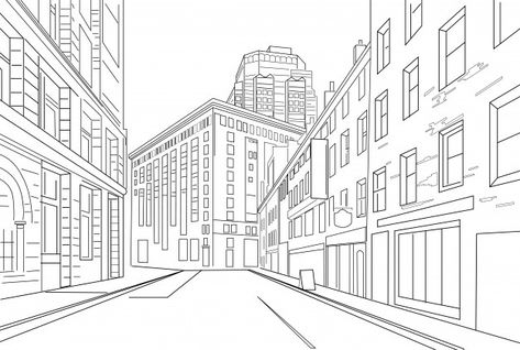 City Architecture Drawing, 2d Building Drawings, Melique Street, Drawing Of Street, City Buildings Drawing, City Background Drawing, City Landscape Drawing, Town Sketch, Building Outline