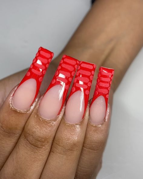 Red Croc Nails Acrylic, Croc Nails, Nail Ink, Acrylic Inspiration, Spring Acrylic Nails, Long Acrylic Nail Designs, Drip Nails, Baddie Nails, Sweater Nails