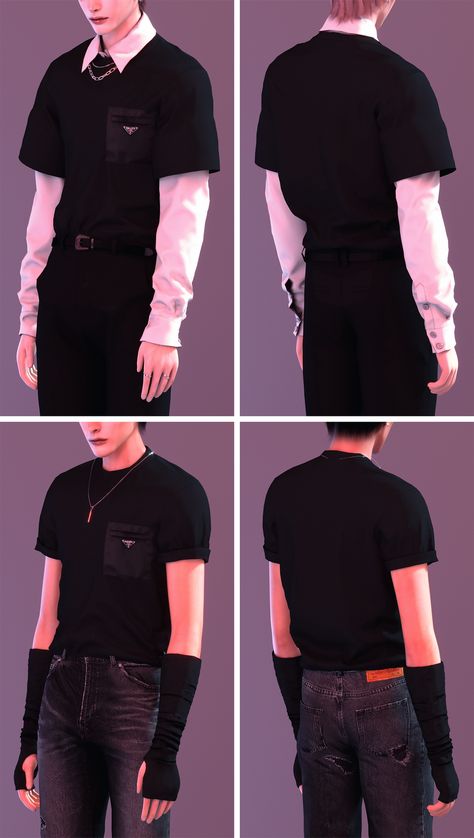 PRADA Nylon Pocket T-Shirt Set | Patreon Mods Sims 4, Male Sims, Sims 4 Men Clothing, Sims 4 Male Clothes, Sims 4 Cheats, The Sims 4 Skin, The Sims 4 Pc, Sims 4 Anime, Pelo Sims