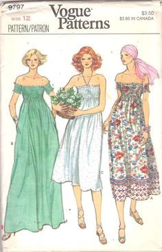 Shirred Dress Pattern, 70s Vogue, Summer Dress Pattern, Vintage Vogue Patterns, Vogue Vintage, Modern Sewing Patterns, Vintage Dress Patterns, Shirred Dress, Elastic Thread