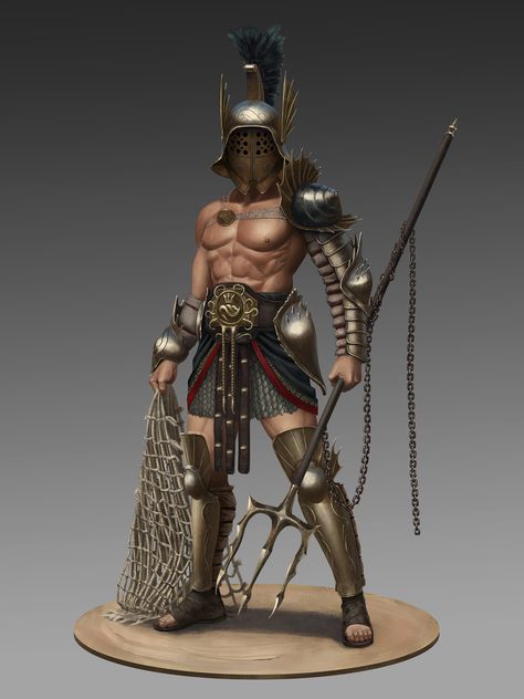 Atlantean, Alen Rocha on ArtStation at https://www.artstation.com/artwork/5ra51 Gladiator Armor, Roman Gladiators, Gladiator Tattoo, Roman Armor, Roman Soldier, Roman Warriors, Character Statue, Greek Warrior, Spartan Warrior