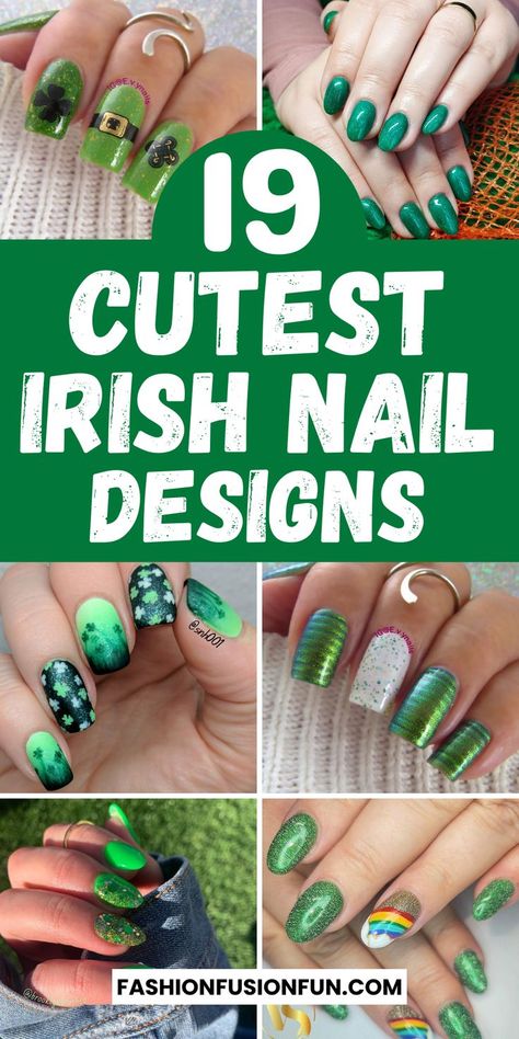 Get inspired with our Irish nails for St Patricks Day! Discover a range of St Patricks Day Nail designs from elegant green nail designs to playful shamrock nail art. Dive into DIY Irish nail art ideas for festive Irish-themed nail ideas. Whether you're looking for bold Irish nail colors, glitter green nails, or subtle Celtic nail designs, we've got you covered. We've lucky charm nail designs and four-leaf clover nails, ideal for adding a touch of Irish luck to your look. Nail Colors Glitter, Nails For St Patricks Day, Charm Nail Designs, Glitter Green Nails, Shamrock Nail Art, Irish Nail Designs, Clover Nails, St Patricks Nail Designs, Shamrock Nails