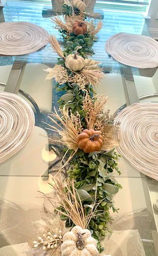 White Pumpkin Wedding Decor Centerpieces, Fall Conference Table Decor, Thanksgiving Chandelier, Thanksgiving Tablescapes Ideas, Personalized Fall Decor, Decorating Mantels, Pumpkin Centerpieces Wedding, Fall Hosting, Lamb Ears