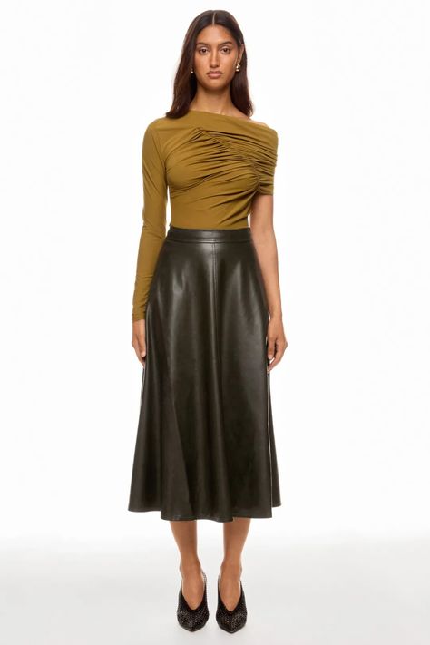 Olive Faux Leather Circle Skirt by Peter Som Collective | Rent the Runway Circle Skirt Outfits, Peter Som, Rent The Runway, Skirt Outfit, Circle Skirt, Skirt Outfits, Temple, Black Leather, Faux Leather