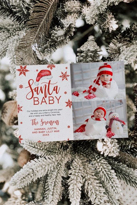 Baby Christmas Card, New Baby Announcement, Family Holiday Cards, Baby Christmas Photos, Hat Photo, New Baby Announcements, Family Cards, Santa Baby, Diy Printable