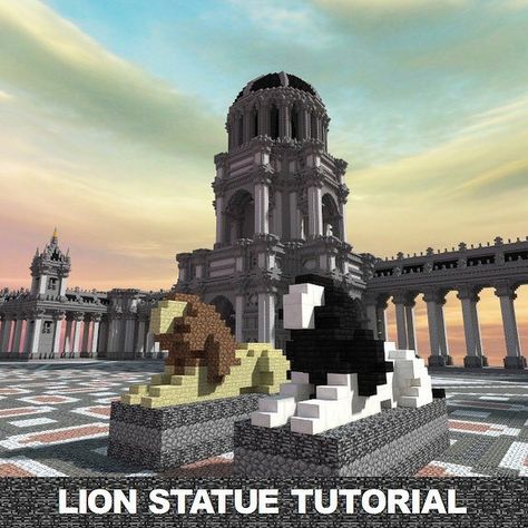 Minecraft Angel Statue, Statue In Minecraft, Minecraft Town, Minecraft Idea, Minecraft Statues, Tower City, Lion Statue, Bangunan Minecraft, Minecraft Medieval