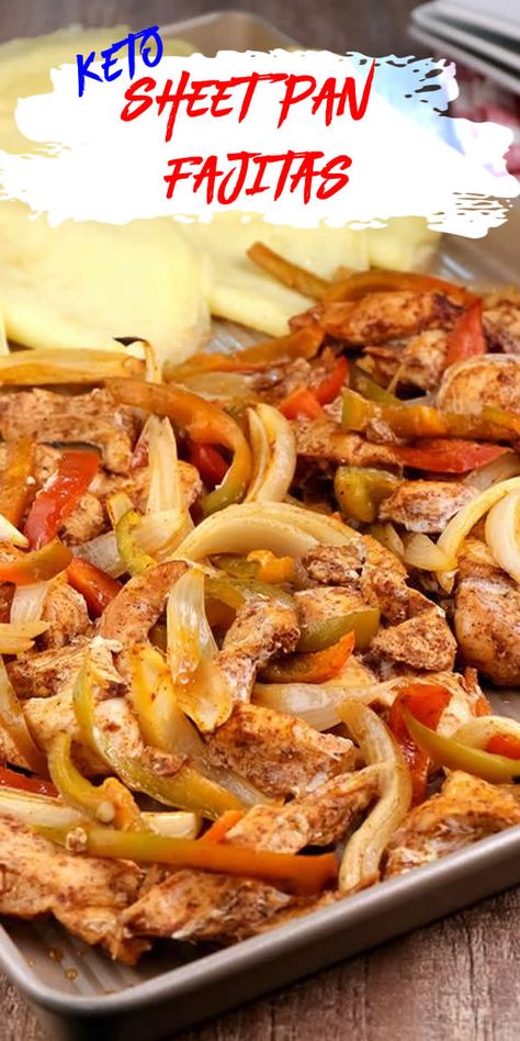 gluten free low carb fajitas w/ chicken breast fillets, onions, peppers & keto tortillas from scratch Keto Fajitas, Keto Chicken Fajitas, Low Carb Sheet Pan, Sheet Meals, Pan Fajitas, Kung Pao Chicken Recipe, Chicken Shawarma Recipe, Chicken Tikka Masala Recipes, Shawarma Recipe