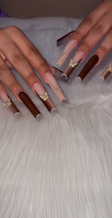 Long Nails Brown, Fall Long Nails, Acrylic Nails Fall, Nail Designs Acrylic, Acrylic Nails Ideas, Acrylic Nail Ideas, Brown Acrylic Nails, Nails Brown, Brown Acrylic