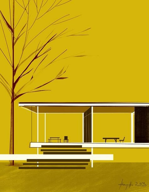 Architectural Illustration Graphics, Architecture Illustration Graphics, Building Illustration Architecture, Posters Architecture, Architecture Posters, Architecture Illustrations, Illustration House, Architectural Graphics, Farnsworth House