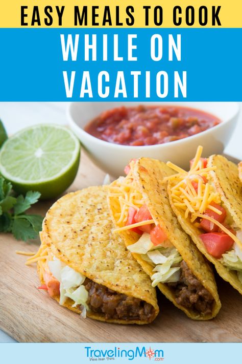 Here are simple and easy meal to make while you're on vacation. These easy dinner recipes are perfect for a relaxing night in. Easy Things To Cook, Beach Vacation Meals, Easy Vacation Meals, Vacation Meal Planning, Vacation Snacks, Things To Cook, Meals To Cook, Easy To Cook Meals, Relaxing Night