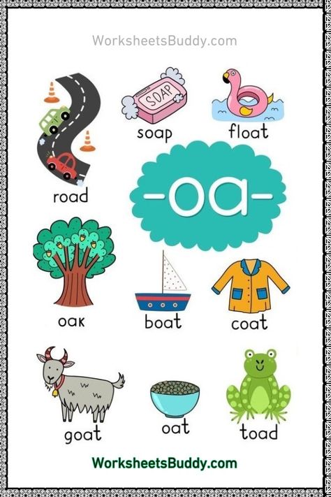 OA Word Family Worksheets PDF - OA Words Printables with Images Oa Words Worksheet, Family Words Worksheets For Kids, Oa Phonics, Oa Words, Letter W Activities, Word Families Printables, Ingles Kids, Counting Worksheets For Kindergarten, Family Words