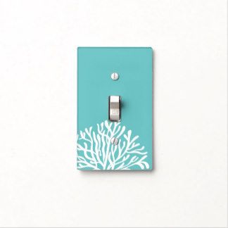 Aqua and White Coral Light Switch Plates Light Switch Art, Light Switch Covers Diy, Ocean Room Decor, Sunflower Sunset, Surf Room, Coastal Cottage Style, House Florida, Diy Miniatures, Wall Switch Plates