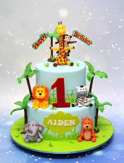 Raa Raa The Noisy Lion, Jungle Theme Cake, Jungle Safari Cake, Jungle Birthday Cakes, Zoo Cake, Jungle Theme Cakes, Boys First Birthday Cake, Jungle Theme Birthday Party, Boys 1st Birthday Cake