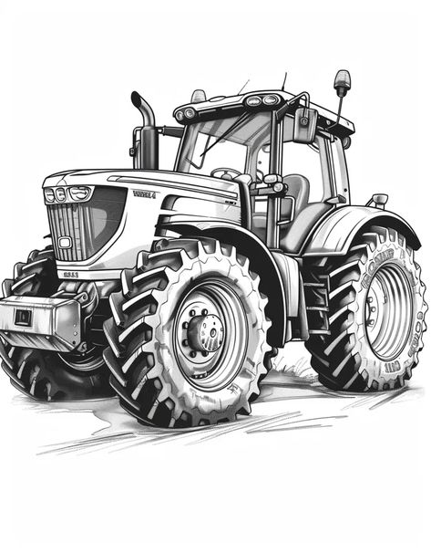 The image shows a modern tractor. It is a large vehicle with four wheels and a powerful engine ->> more details in ai-img-gen.com Tractor Tattoo, Tractor Sketch, Joker Art Drawing, Tractor Drawing, White Tractor, Farm Coloring Pages, Pencil Drawing Images, Wooden Toys Plans, Grassy Field