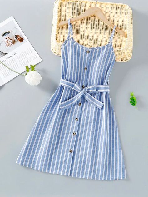 Summer Weekend Outfit, Diwali Dresses, Blue And White Fabric, Teen Girl Dresses, Belted Shirt Dress, Girls Stripes, Cami Dress, Cami Tops, Outfits For Teens