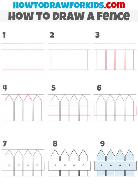 How To Draw A Fence, Fence Drawing, Practice Drawing Shapes, Drawing Classes For Kids, Simple House Drawing, Easy Christmas Drawings, Diy Drawing, Drawing Classes, Easy Art For Kids