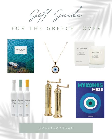 Gift Guide for the Greece Lover Bring a little bit of Greece home! These are the perfect gifts for the lover of all things Greek or the person in your life with wanderlust. From Santorini to Mykonos and all things evil eye. Travel Gifts, Greece, Greek, Travel, Santorini, Mykonos, Athens, Candle, Olive Oil, Spirit Eye, Evil Eye, Etsy, Made in Greece Follow my shop @ally_whelan on the @shop.LTK app to shop this post and get my exclusive app-only content! #liketkit #LTKGiftGuide #LTKunder50 #L Greece Souvenirs, Greece Homes, Greece Gifts, Taschen Books, Greek Travel, The Lover, Guy Friends, Santorini Greece, Newlywed Gifts