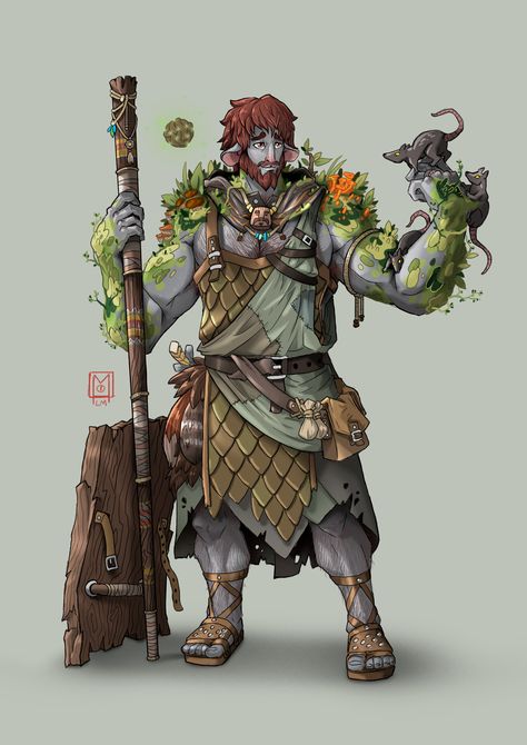 Dnd Firbolg Druid, Male Firbolg Character Art, Loxodon Druid, Firbolg Character Design, Firbolg Male, Firbolg Dnd, Dnd Firbolg, Firbolg Druid, Animal Traits